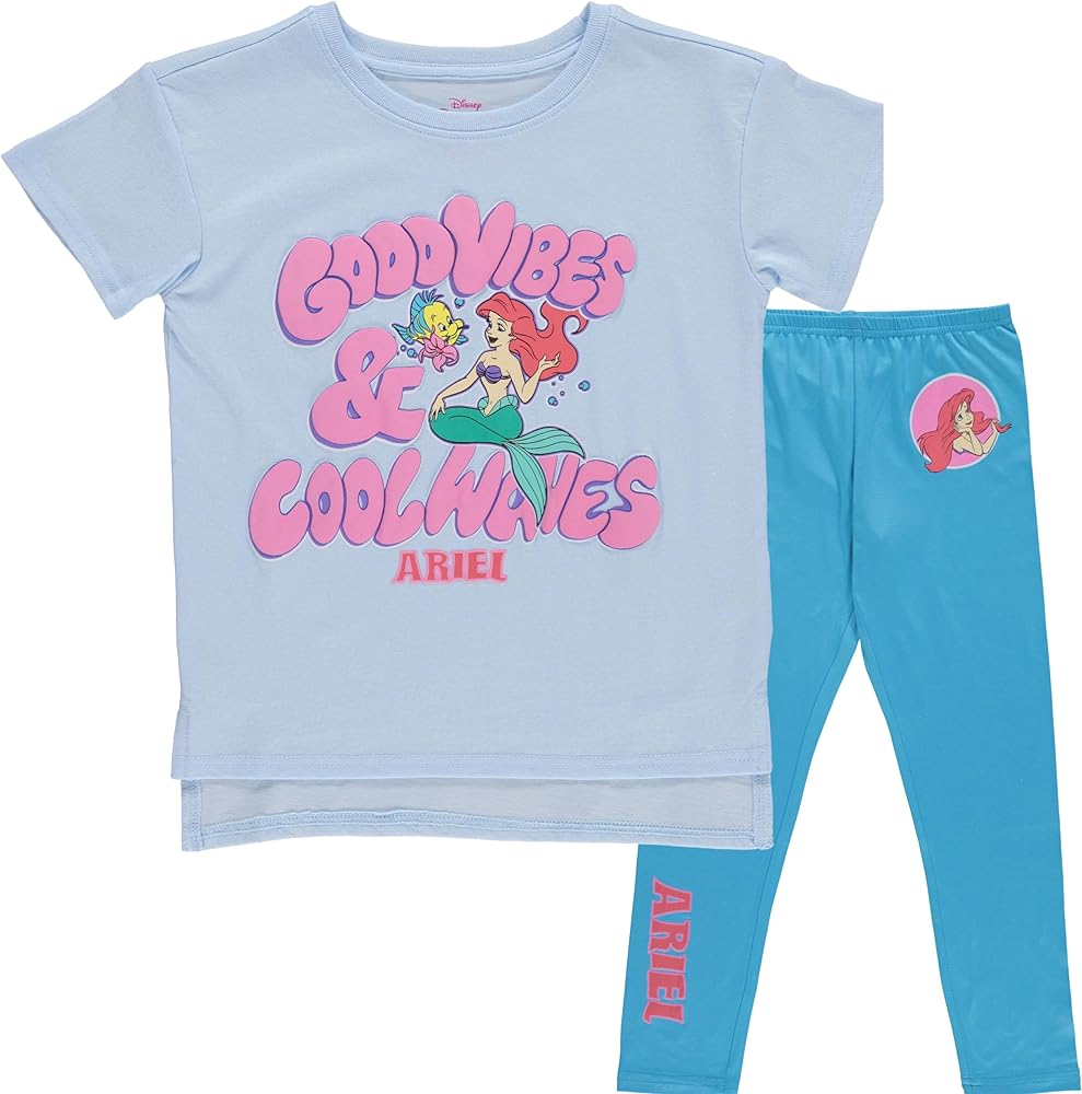 Disney The Little Mermaid Leggings Clothing Set, Ariel Short Sleeve T-Shirt and Leggings Set- Girls Sizes 4-16