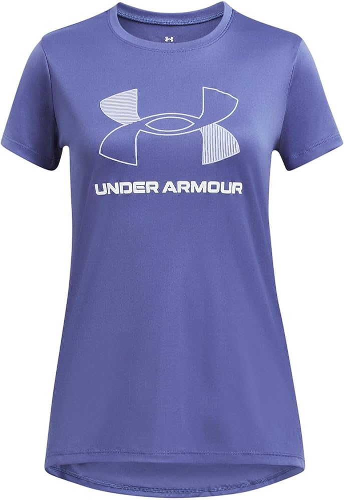 Under Armour Girls' Tech Big Logo Short Sleeve T Shirt, (561) Starlight / / White, Large