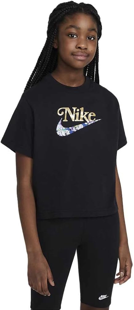 Nike Girl's NSW Tee Boxy Energy (Little Kids/Big Kids) Black XL (18-20 Big Kid)