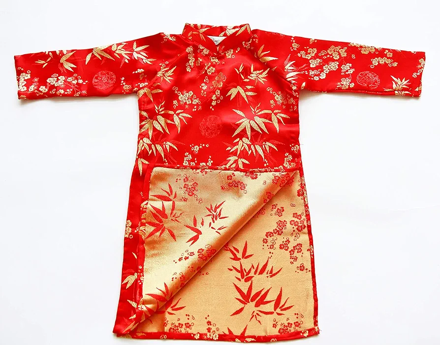 Vietnamese Traditional Dress for Children - Red Silk Dress with White Pants/Size#2 - Similar to Size 1T US