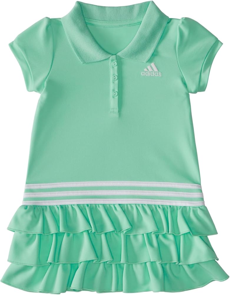 adidas Girls' Little Short Sleeve Active Sporty Tennis Polo Dress, Easy Green, 4