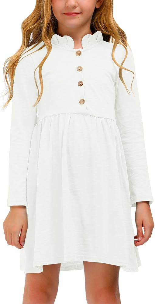 BesserBay Girl's Ruffle Collar Button-Down Pleated Casual Swing Midi Dress 4-12 Years