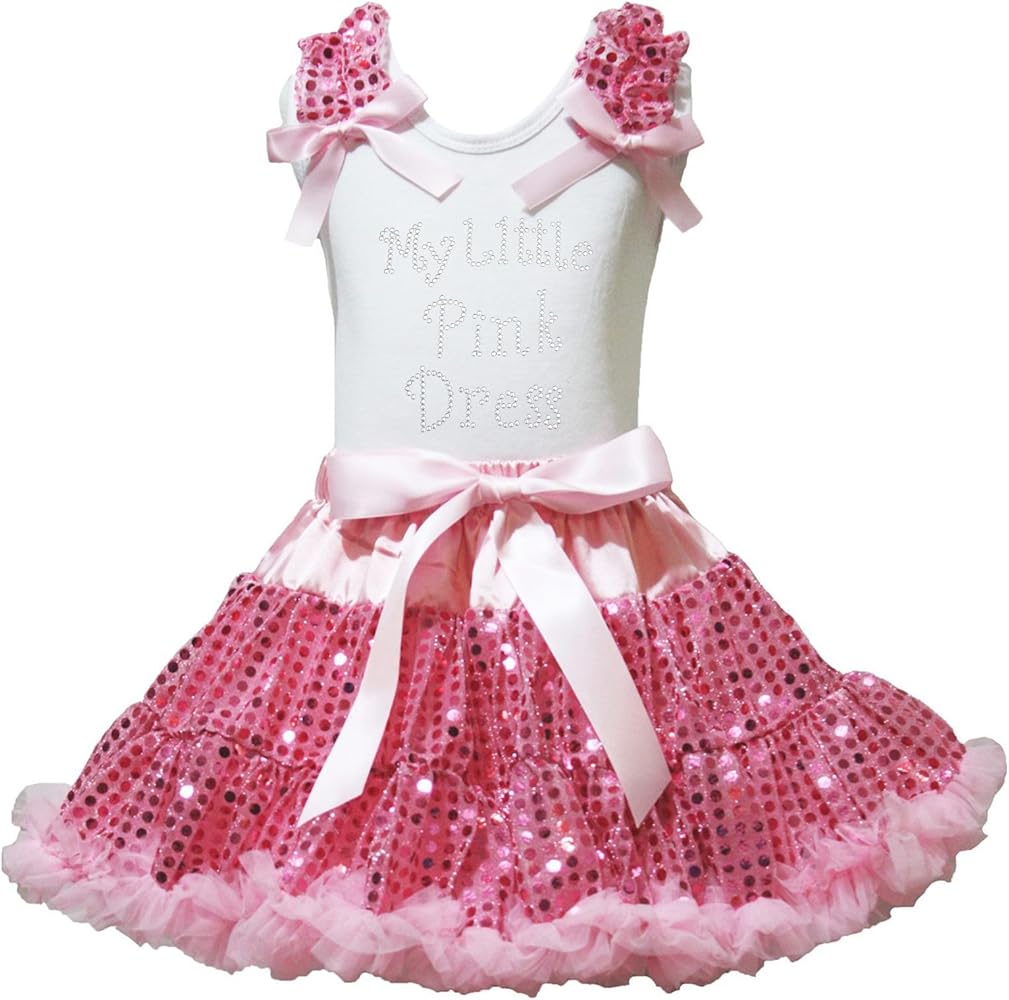 Petitebella My Little Pink Dress White Shirt Pink Sequin Skirt Girl Outfit 1-8y