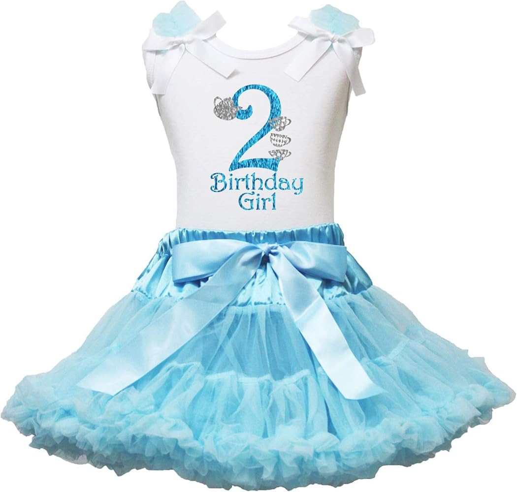 Petitebella 1st to 6th Birthday Girl White Shirt Light Blue Petti Skirt 1-8y