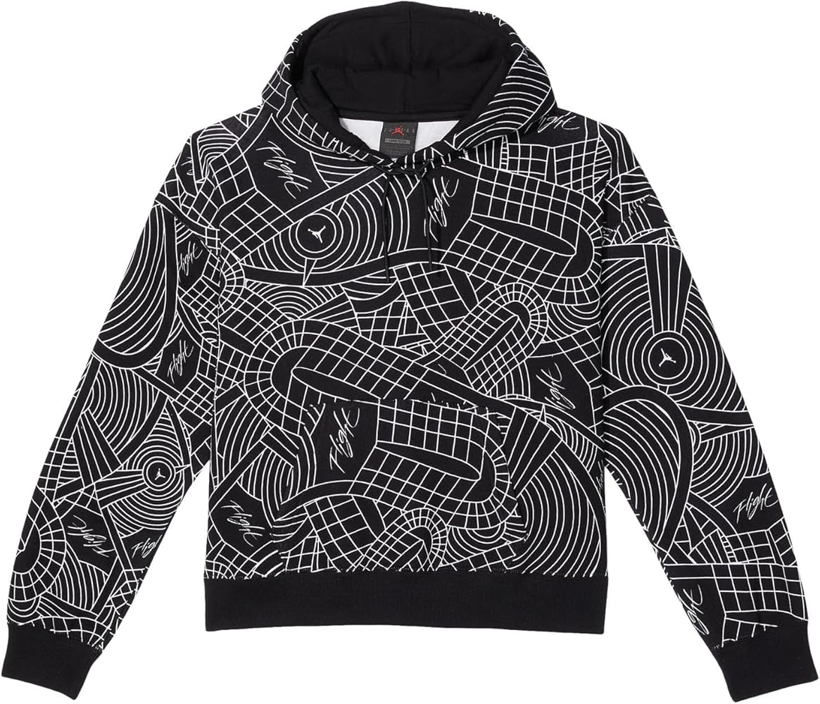 Jordan Girl's Brooklyn Fleece Pullover All Over Print (Big Kids) Black 2XL