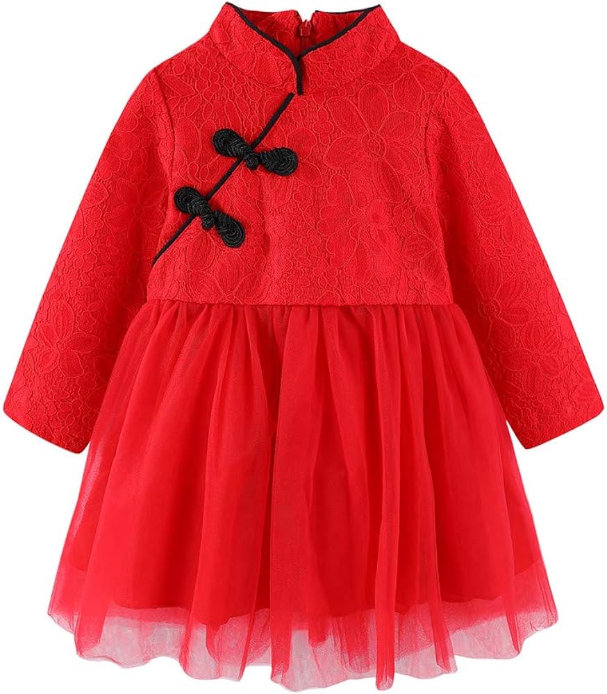 Mud Kingdom Cute Little Girls Lace Dress Long Sleeve Chinese New Year