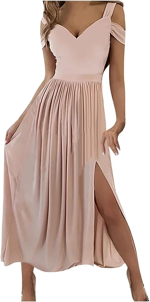 Womens Summer Dress Puff Off-Shoulder Crew-Neck Ruffle Dress Ruched Solid Cocktail Short Dresses