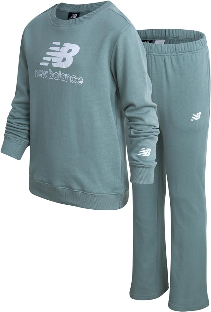 New Balance Girls' Sweatsuit Set - 2 Piece Active Fleece Sweatshirt and Kick Flare Leggings - Yoga Pants Set for Girls, 7-12