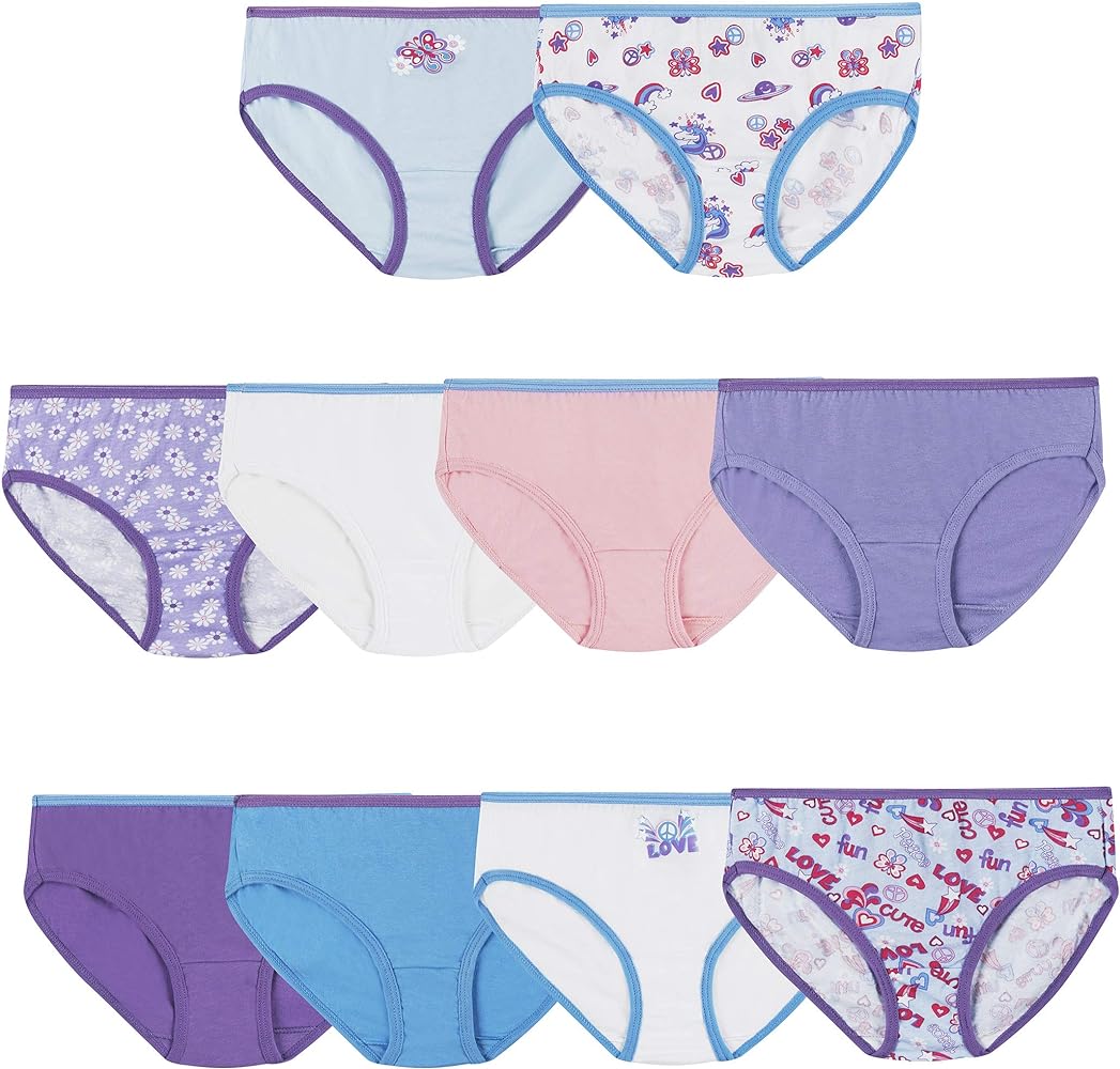 Hanes Girls’ Underwear, Low Rise Briefs 100% Cotton Underwear, Assorted Colors & Prints, Multipack