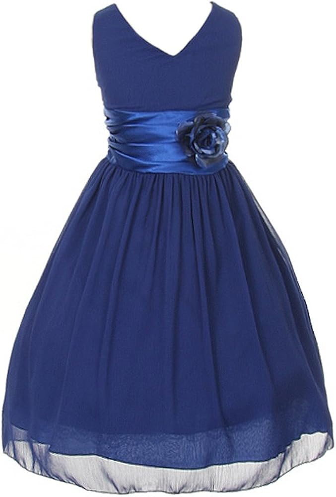 Yoru Chiffon Flower Girls Dress-Royal Blue-12