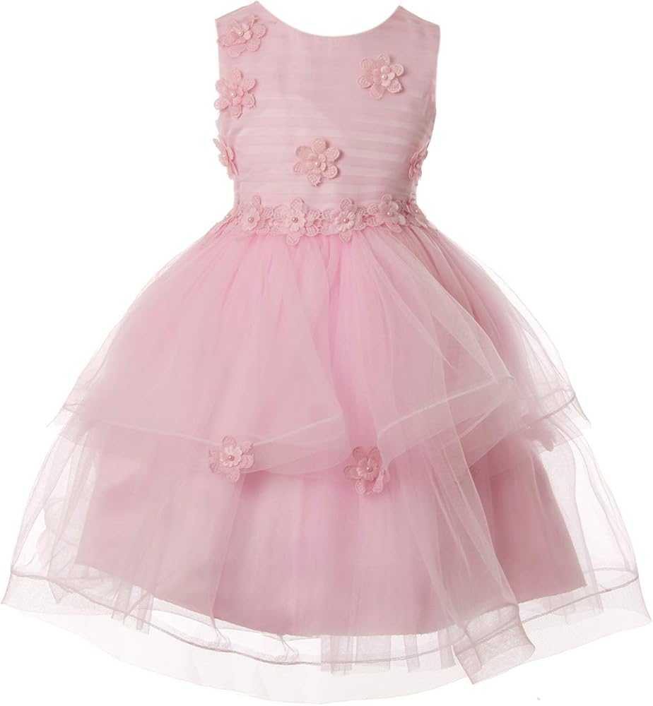 Girl Special Occasion Dress with Flower on Waist Line Bodice and Skirt