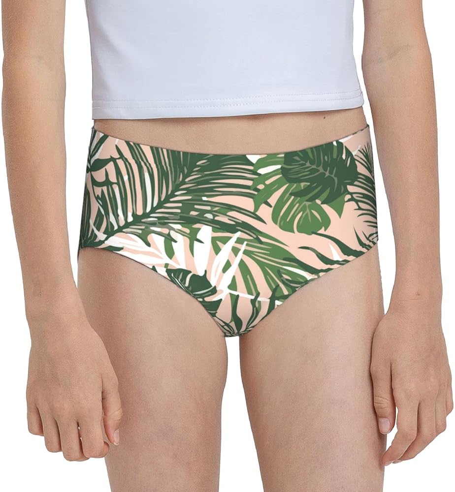 Augenstern Cotton Underwear Tropical Palm Leaves Pink Blush Girls'Briefs Soft Underpants