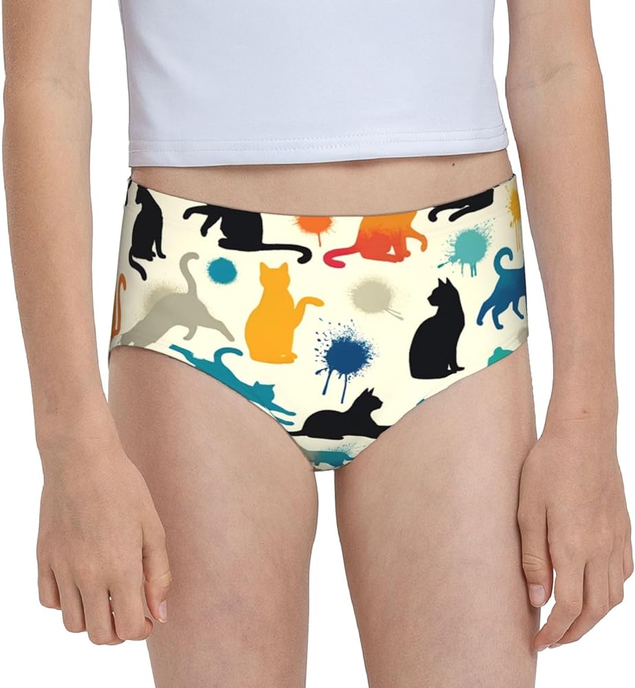 Augenstern Cotton Underwear Watercolor-Splash-Cat Girls'Briefs Soft Underpants