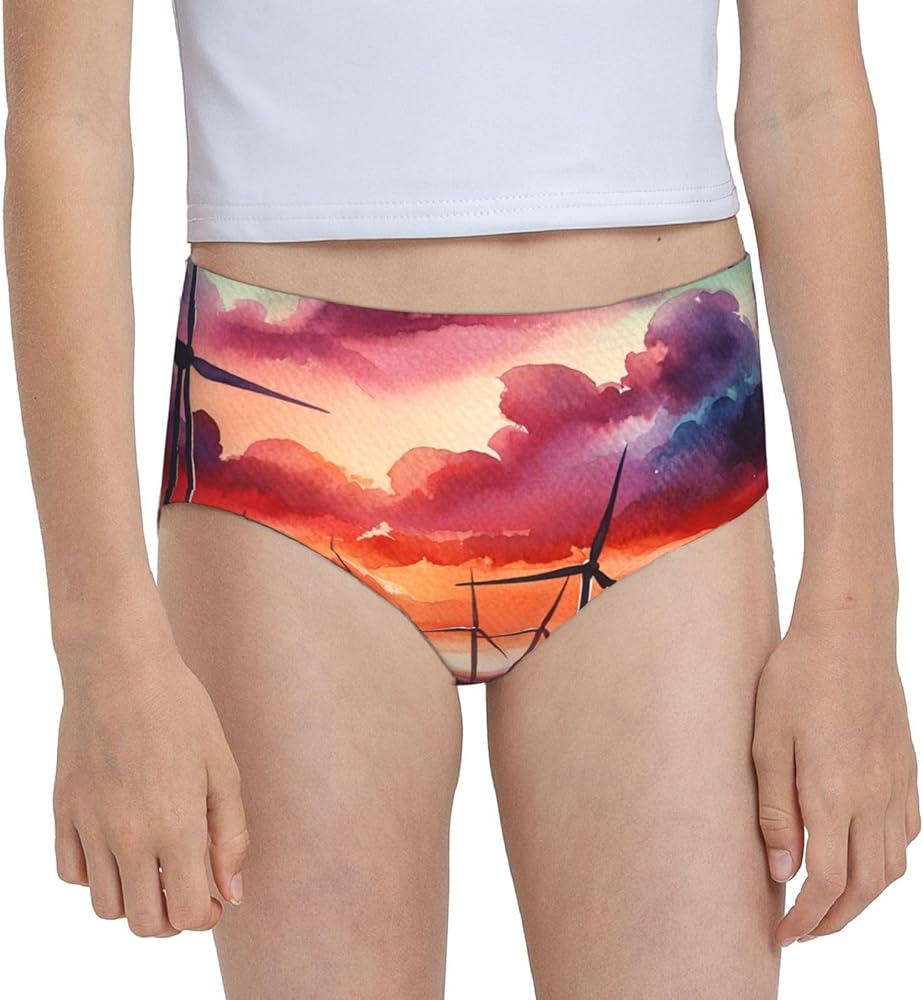 Augenstern Cotton Underwear Watercolor-Wind-Turbines-Vintage Girls'Briefs Soft Underpants