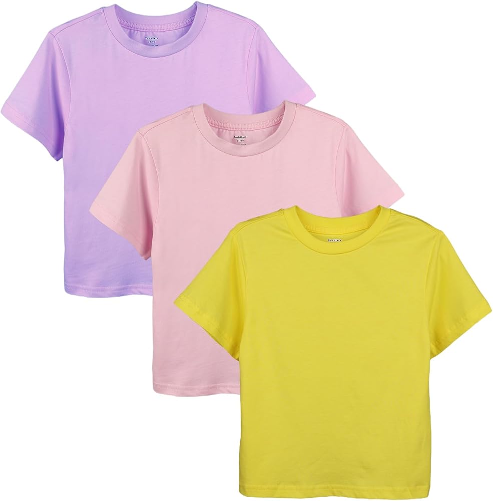 Girls Short Sleeve Tees Summer Crewneck T-Shirts Kids Cotton Soft T-Shirts Top,Pack of 3,Style YPP09, Pack of 3