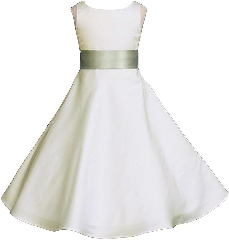 Pink Promise Wedding Pageant Ivory A-Line Matte Satin Jr. Bridesmaid Flower Girl Dress