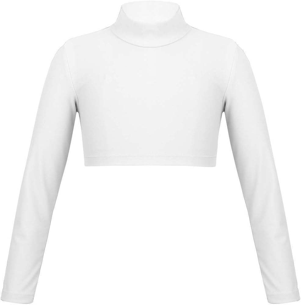 YiZYiF Kids Girls Basics Sportswear Athletic Long Sleeve Stretch Short Mock Neck T-Shirt Crop Top