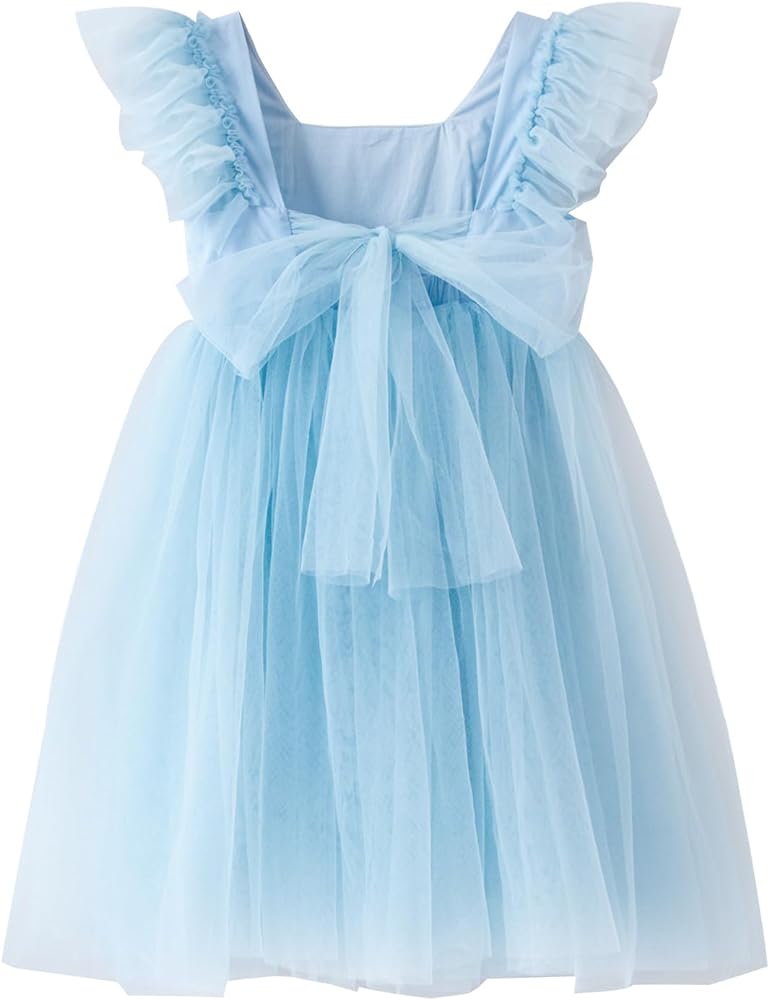 Toddle Girls Tutu Party Dress Backless Ruffled Sleeve A-Line Tulle Dresses for Birthday Wedding Flower Girl 12M-7Y