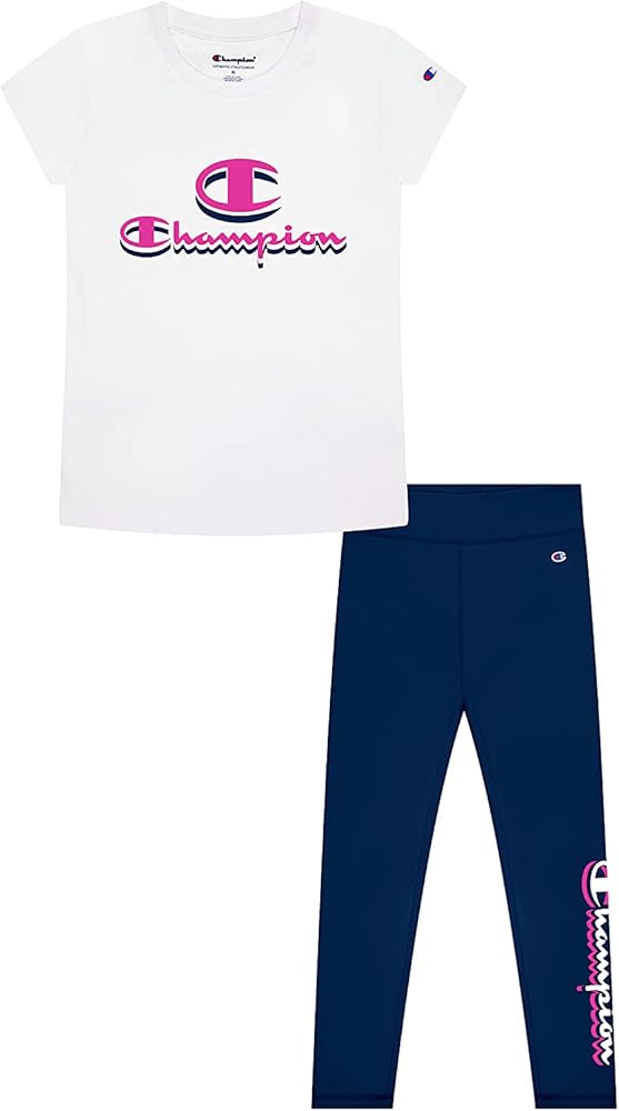 Champion Girls Tee Shirt and Legging Two Piece Top and Bottom Set Little Girls