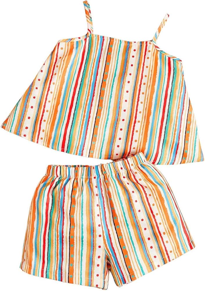 SHENHE Girl's Summer Outfits Striped Camisole Top and Shorts 2 Piece Boho Vacation Set