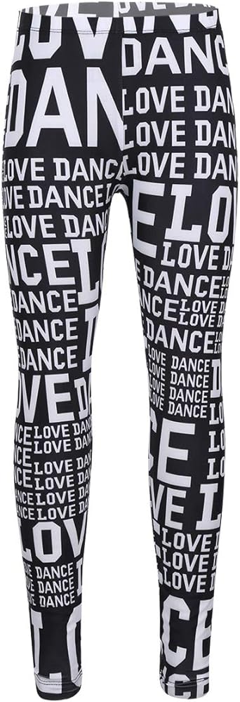 Kids Girls Dance Leggings Love Dance Print Slim Fit Long Pants Jazz Hip-Hop Stretchy Activewear