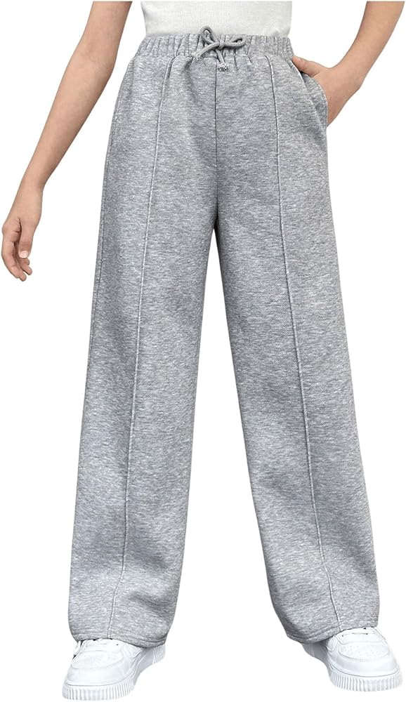 GORGLITTER Girl's Straight Leg Sweatpants Seam Drawstring High Waisted Baggy Joggers with Pockets