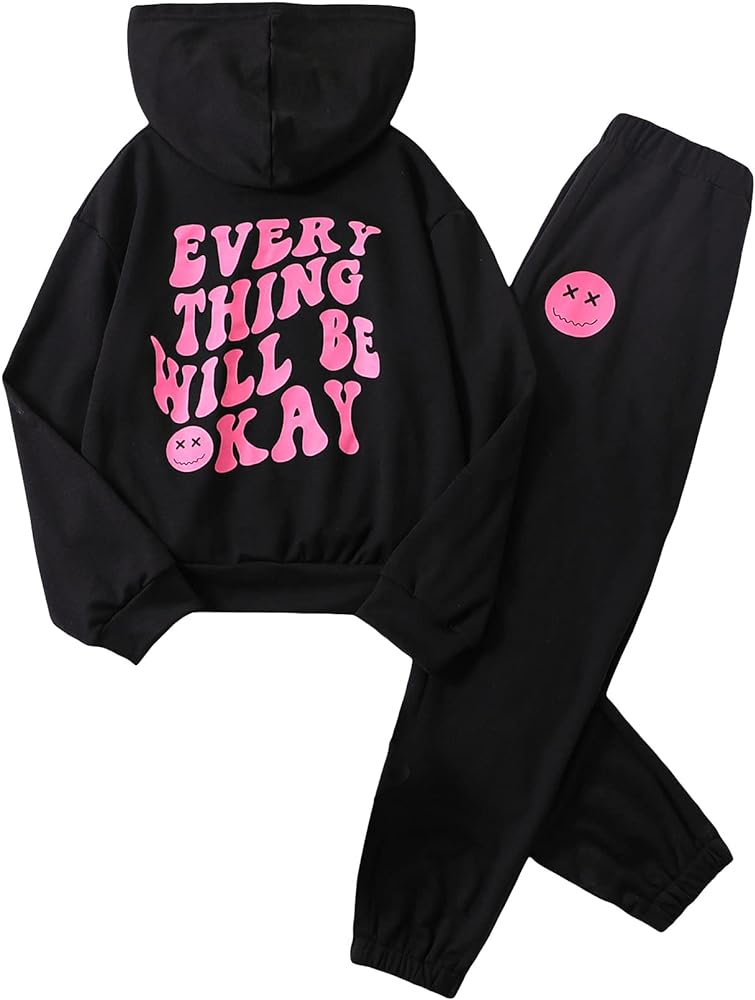 SOLY HUX Girl's Casual 2 Piece Outfits Graphic Long Sleeve Hoodies Sweatshirts and Sweatpants Set Fall Clothes