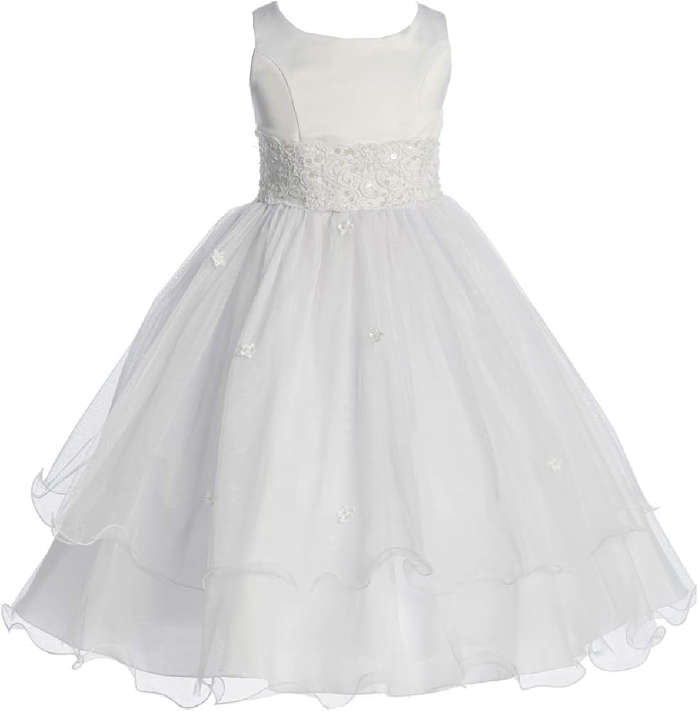 Little Girls' First Communion Lace Trim Tulle Wedding Flowers Girls Dresses