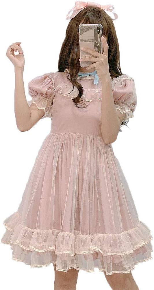 Summer Japanese Lolita Lace Dress Teen Girls Soft Cute Ruffles A-Line Princess Party Dresses