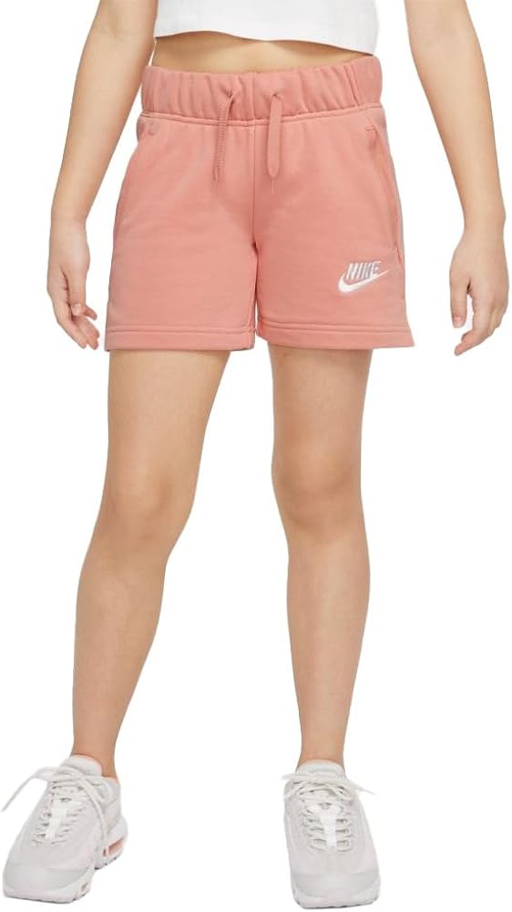 Nike Big Girls Sportswear Club French Terry Shorts (Medium, Madder Root/White)