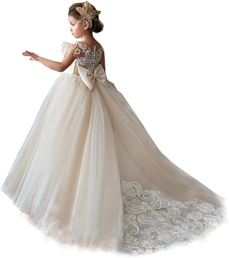 Lace Tulle Flower Girl Dresses for Wedding Party Kids Prom Ball Gown GZY230