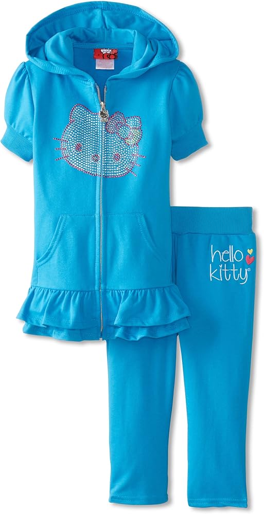 Hello Kitty Girl's Short Sleeve Hoodie & Sweatpant Set, Diva Blue, 6