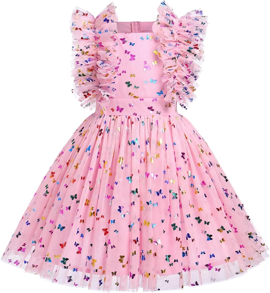 OBEEII Birthday Dress for Girls Toddler Summer Tulle Dress Sequin Dots Princess Party Flower Girl Pageant Dress