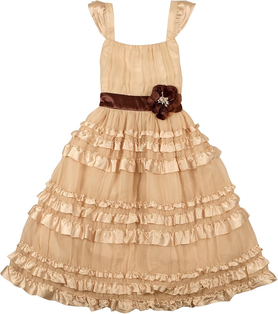 Big Girls' Ruffled Dress W/ Flower,Ivory,16