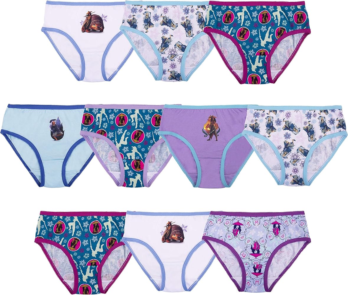 Disney Girls' Amazon Exclusive 10-pk Raya 100% Combed Cotton Panties with Sisu, Tuk and More in Sizes 4, 6 and 8