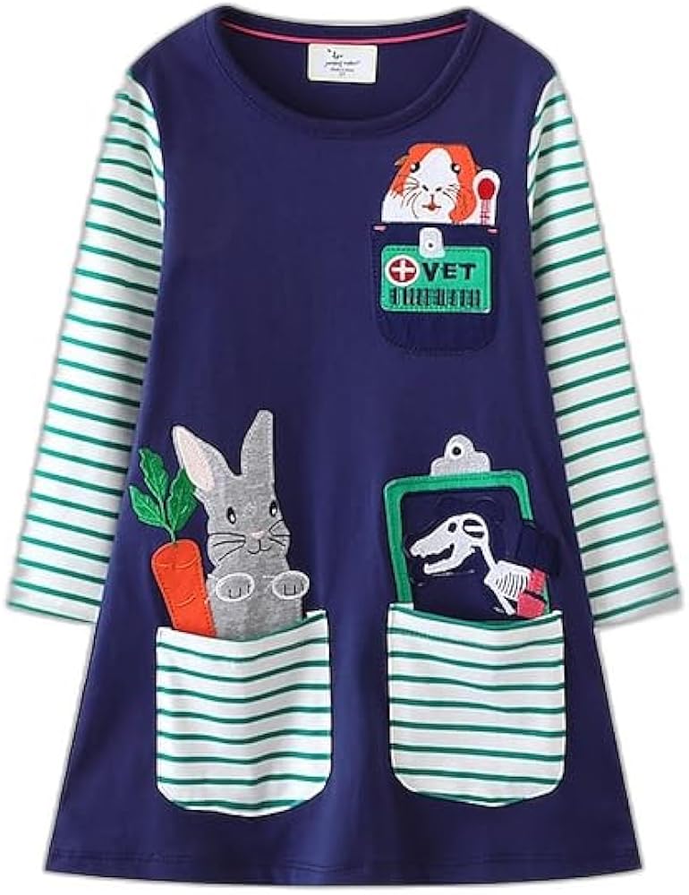 Kids Girls' Dress Sweater Dress Rabbit Dinosaur Stripe Long Sleeve Outdoor Pocket