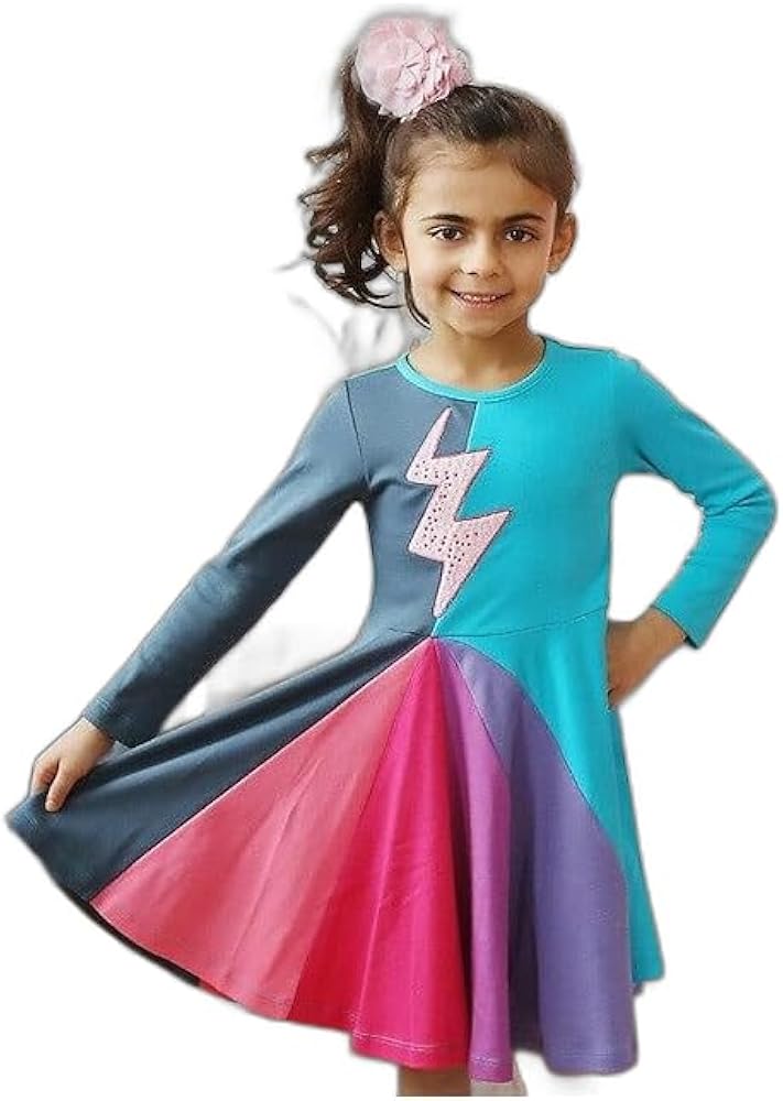 Kids Girls' Dress Color Block Rainbow Long Sleeve Casual Cute Cotton Knee-Length