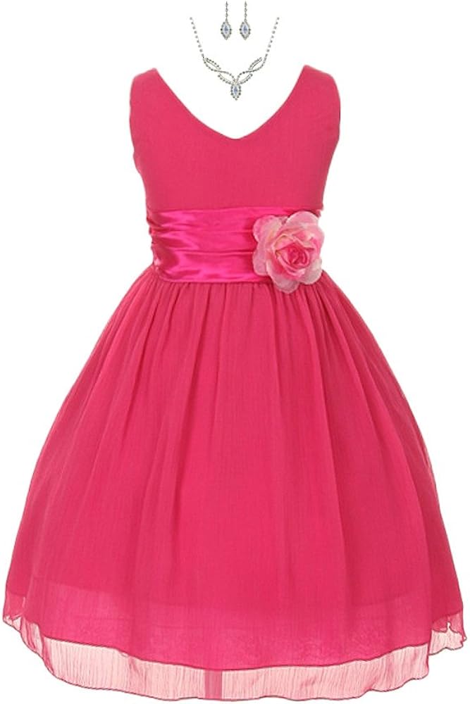 Yoru Chiffon Flower Girl Dress-Fuchsia-4