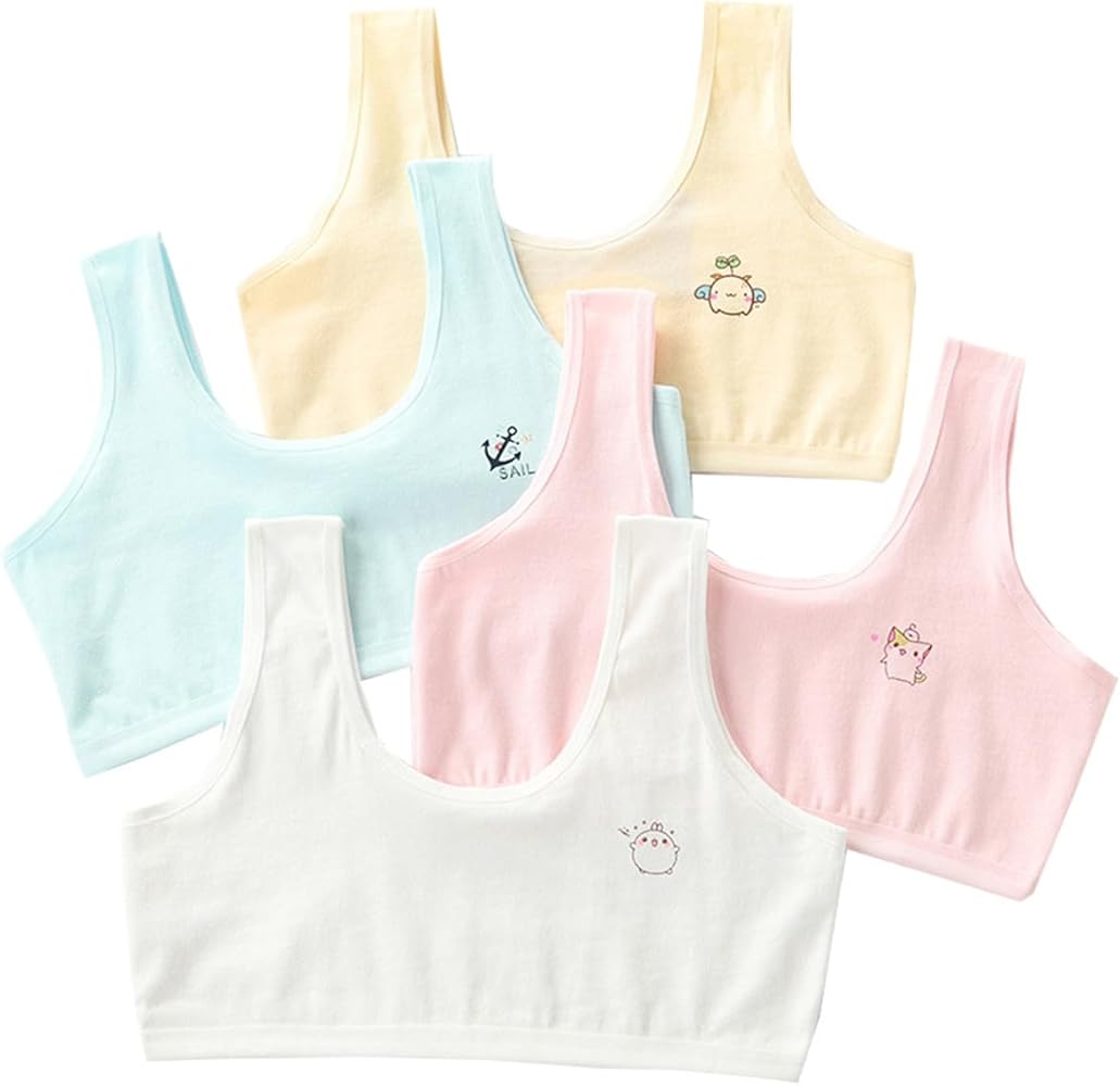 5 Pack of Girls Training Bra Cotton Cami Bralettes Sports Stretch Seamless Bras Vest