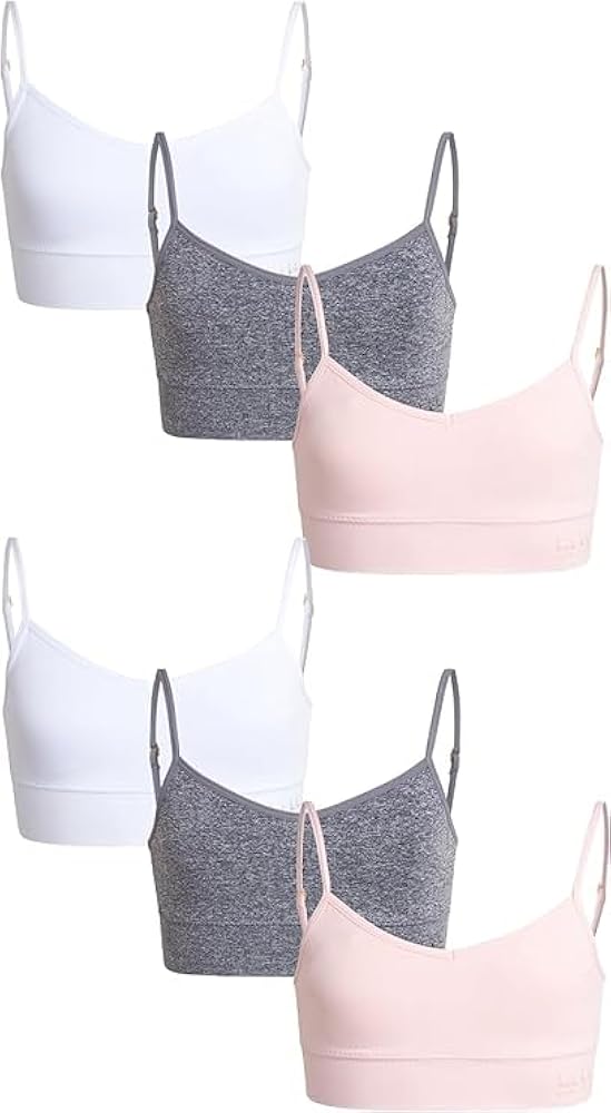 Nicole Miller Girls' Training Bra - 3 Pack/6 Pack Seamless Long Line Cami Bralette - Breathable Sports Bra for Girls (S-XL)