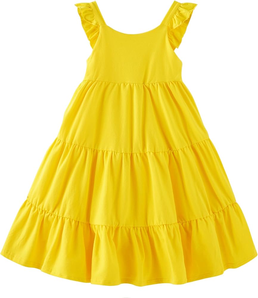 Vieille Toddler Girls Summer Dress Ruffle Sleeveless Casual Beach Sundress Tiered Swing Princess Dress for 2-8 Years