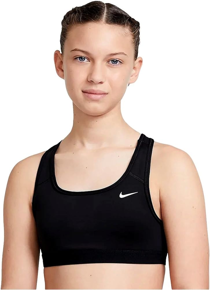 Nike Girl's Swoosh Bra (Little Kids/Big Kids) Black/White XS (6X Little Kid)