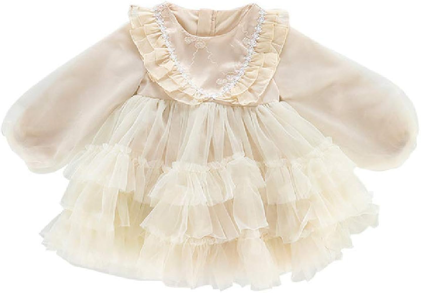 Quenny Girls' lace Princess Dress,Spring Style Little Girl's White Fluffy mesh Dress.