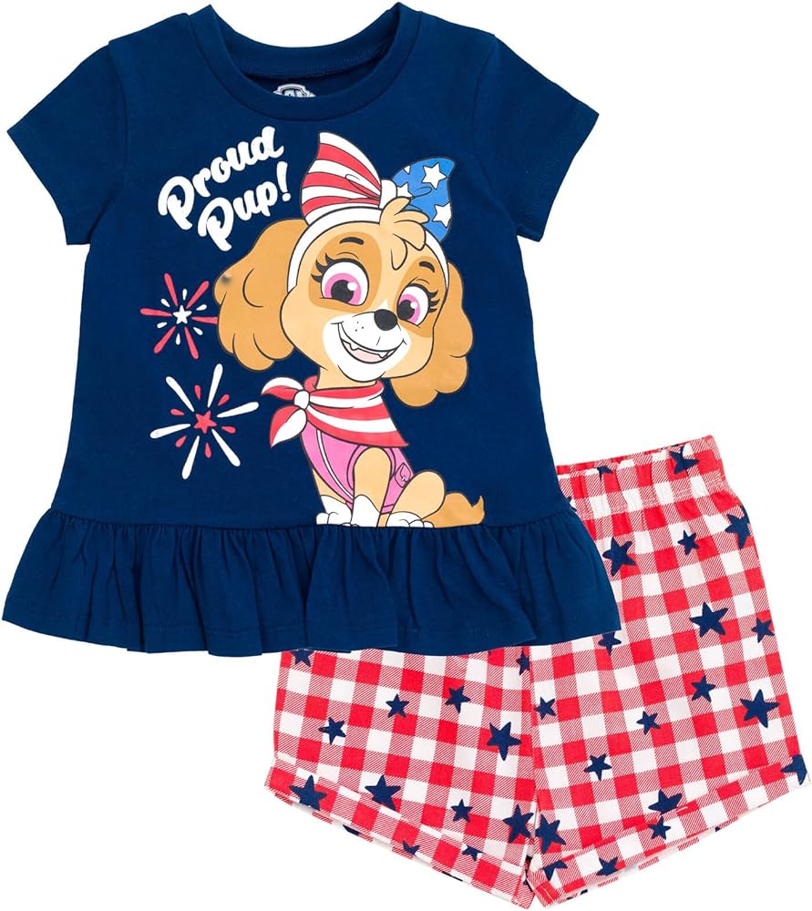 Paw Patrol Skye July 4th Girls Peplum T-Shirt and Twill Shorts Outfit Set Toddler to Big Kid