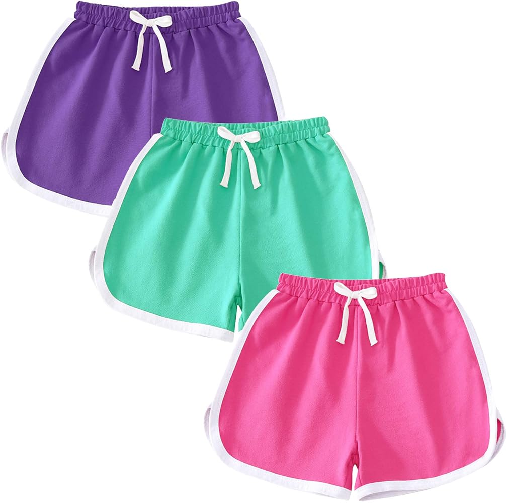 Girls Shorts 3-Pack 100% Cotton Active Athletic Running Sleeping for Toddler Kids Big Girl's