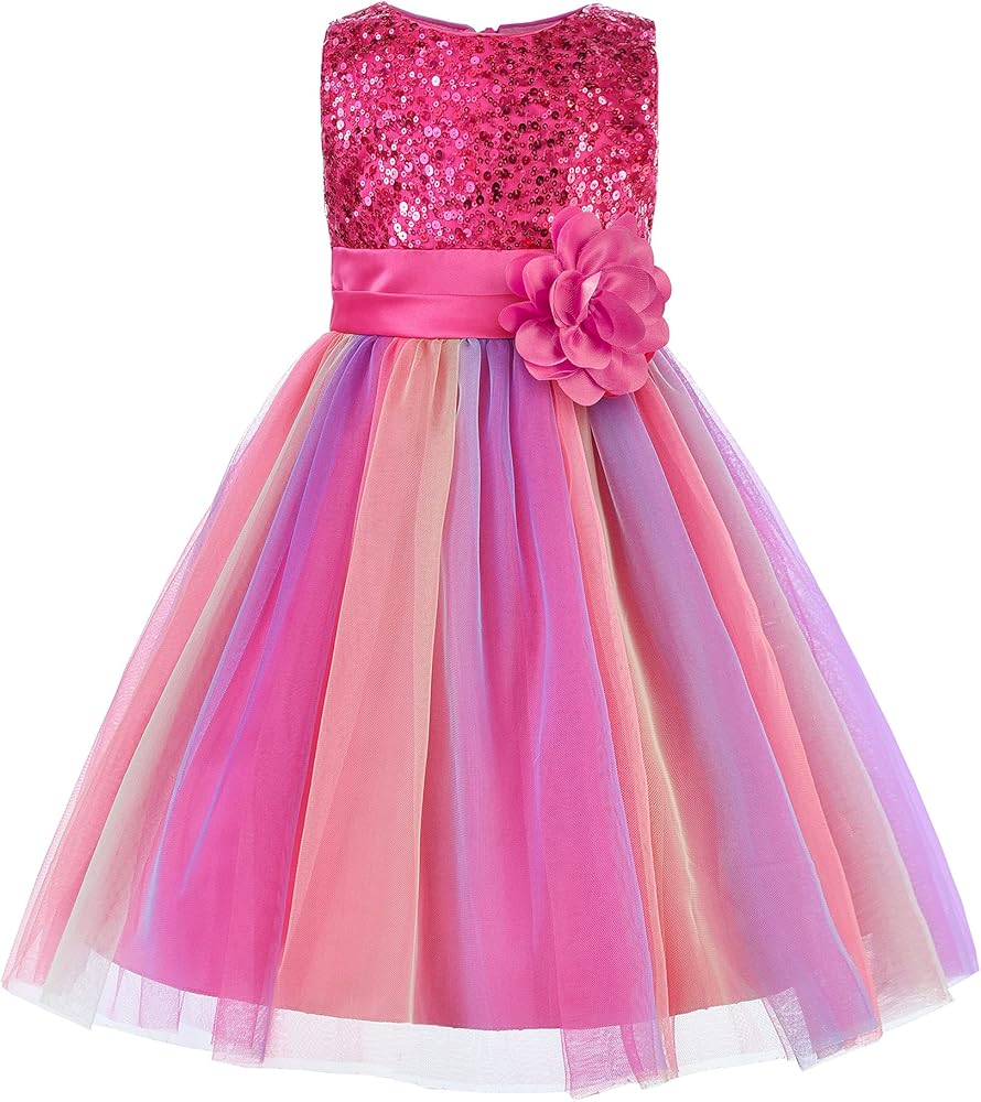 JerrisApparel Flower Girls Sequin Dress Rainbow Tutu Birthday Party Dress Pageant Gown