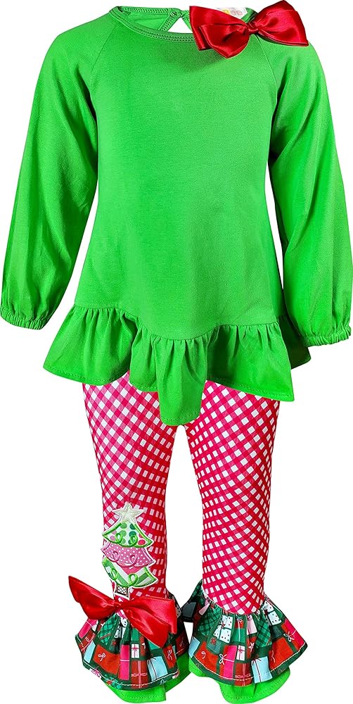 Baby Toddler Little Girls Merry Christmas Boutique Outfits - Santa Snowman Reindeer Applique Top Pants 2pc Sets