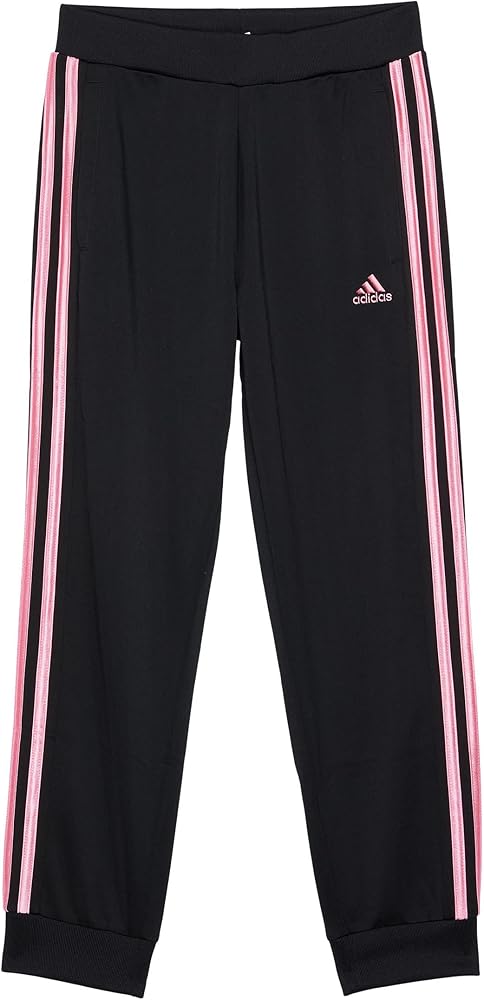 adidas Girl's 3-Stripes Tricot Joggers (Big Kids) Black/Pink LG (14-16 Big Kid)