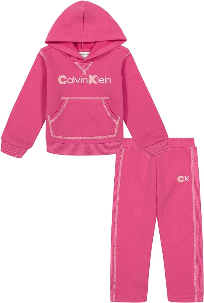 Calvin Klein Girls 2-piece Fleece Sweatshirt & Sweatpant Set, Ultra-soft & Comfortable Fit