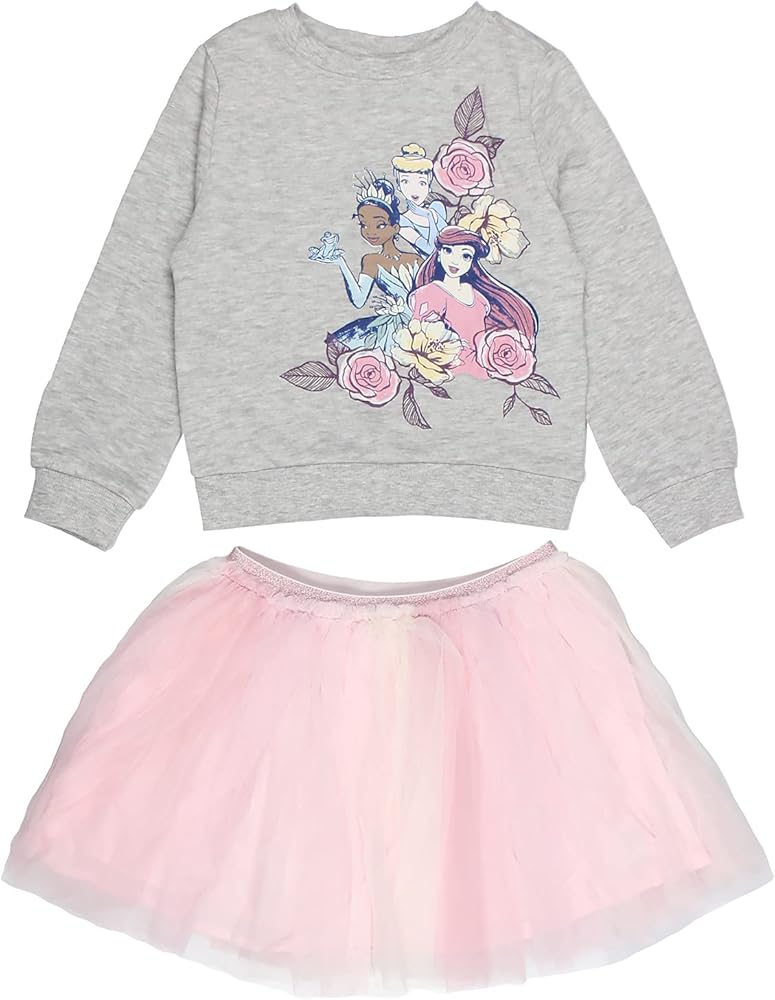 Disney Princess Toddler Girls' Cinderella Ariel Tiana Pullover Top and Mesh Skirt Tutu Set